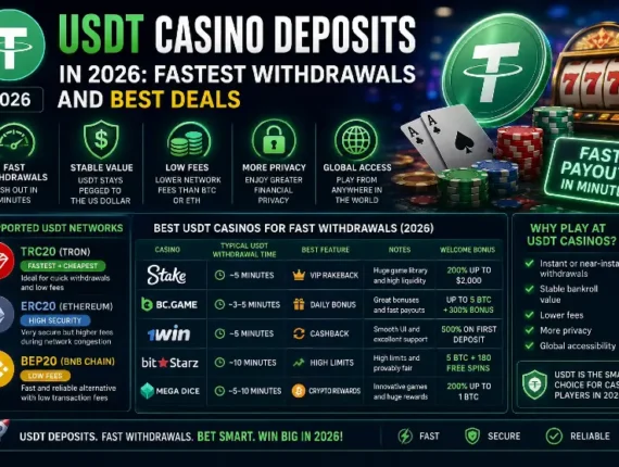 USDT Casino Deposits in 2026: Fastest Withdrawals and Best Deals